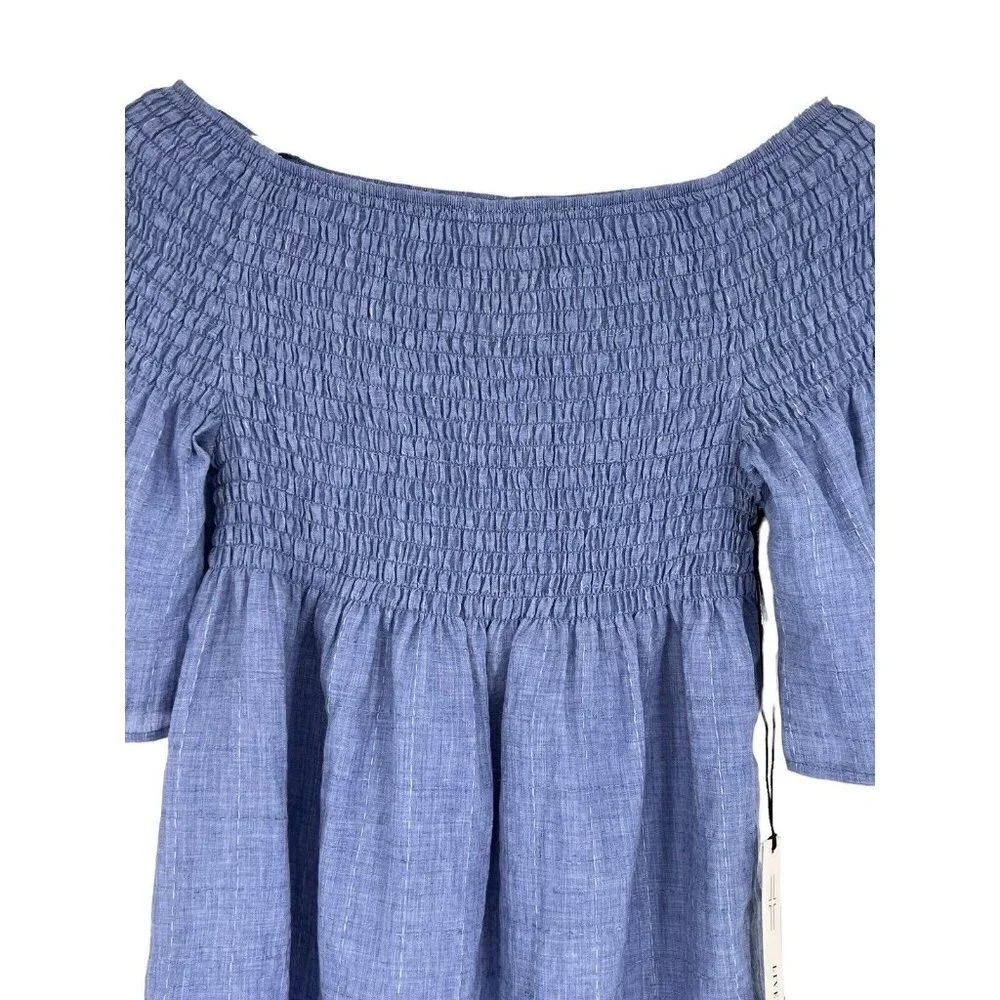 Liverpool Off The Shoulder Top Blue Chambray Smocked Short Sleeve Small Casual - Picture 6 of 16